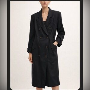 Elegant Black Double-Breasted  trench style Coat